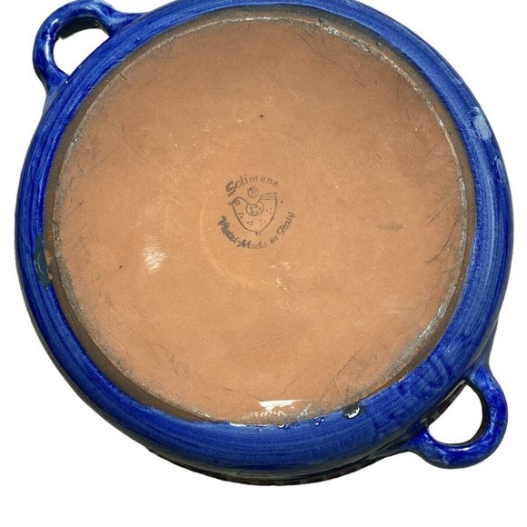 Vietri 2.5 Qt Round Covered Casserole Campagna-Pesce Fish Royal Blue - Picture 4 of 8